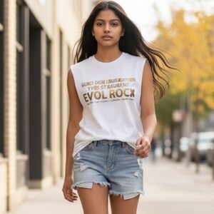 Vintage 90's Y2K Evol Rocx Designers Graphic Boyfriend Muscle Tank Tshirt Size M